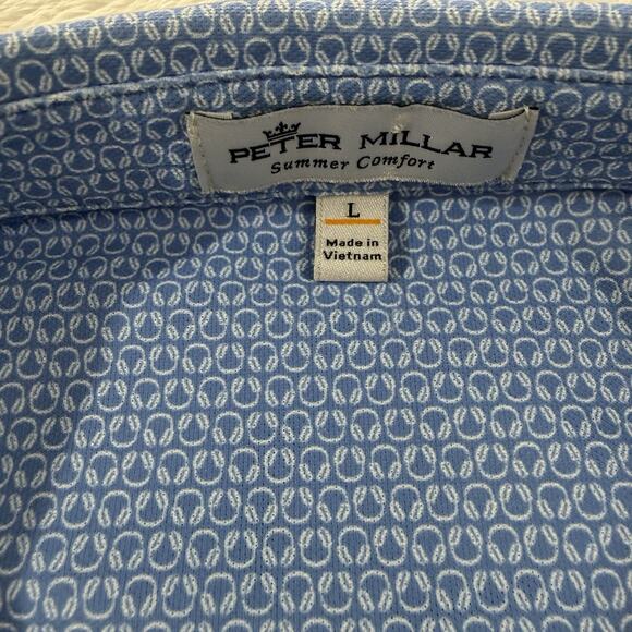 Peter Millar Golf Summer Comfort Short Sleeve Polo Mens L Light Blue Headphone - Picture 2 of 11
